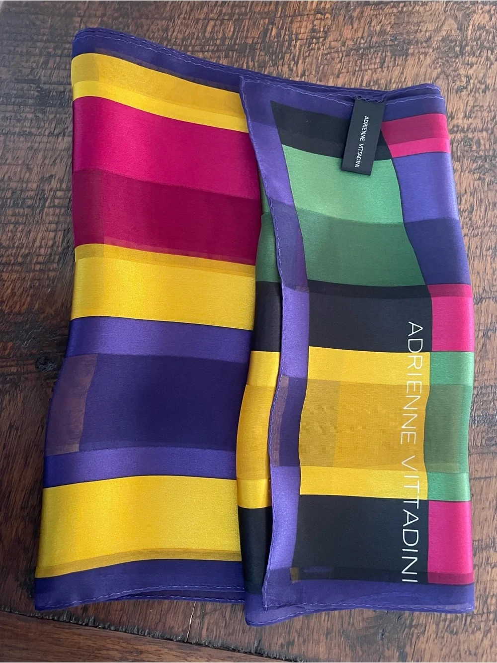 Vintage Adrienne Vittadini Rectangular Silk Scarf Jewel Tone 11x 52
